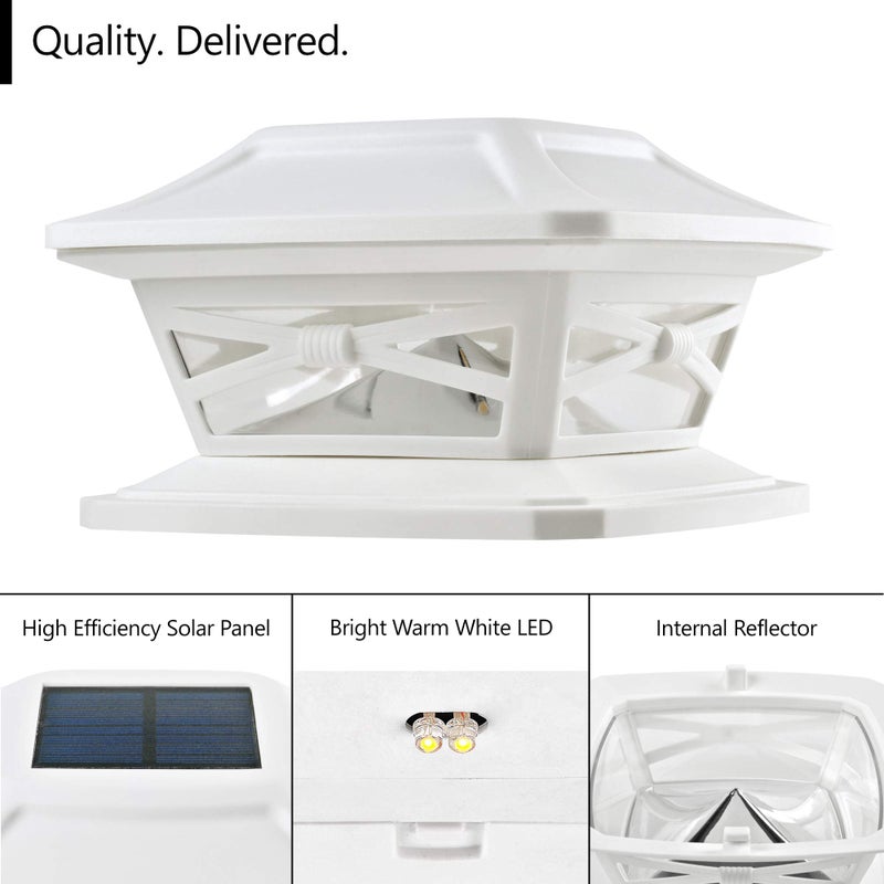 Davinci Lighting Flexfit Solar Outdoor Post Cap Lights - Includes Bases for 4x4 5x5 6x6 Wooden Posts - Bright LED Light - Pearl White (1 Pack) - Image 2